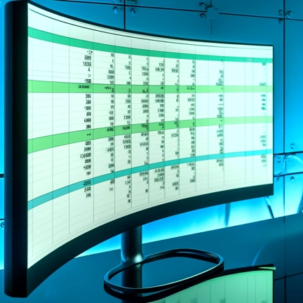 DALL·E 2024-04-23 09 11 40 - A futuristic and tech-savvy image of an Excel spreadsheet on a curved, ultra-wide monitor  The spreadsheet is filled with complex numerical data, show